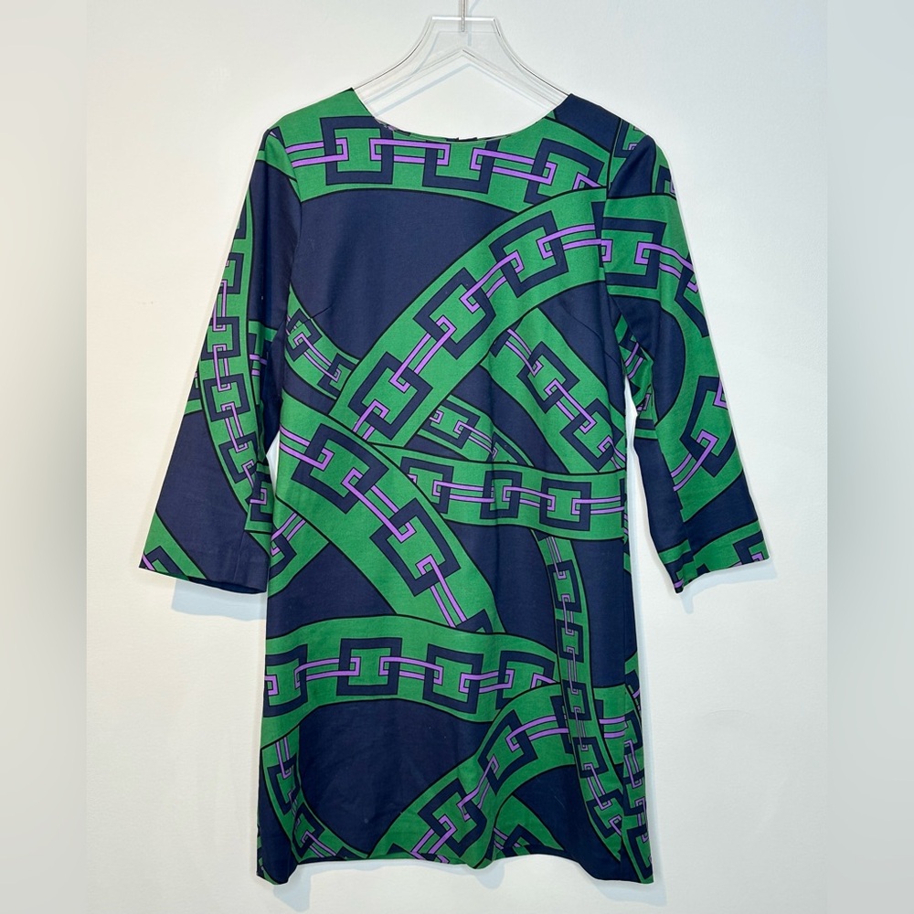 Elizabeth McKay London Chain Green Navy Blue Purple Cotton Blend Shift Dress - Picture 11 of 11